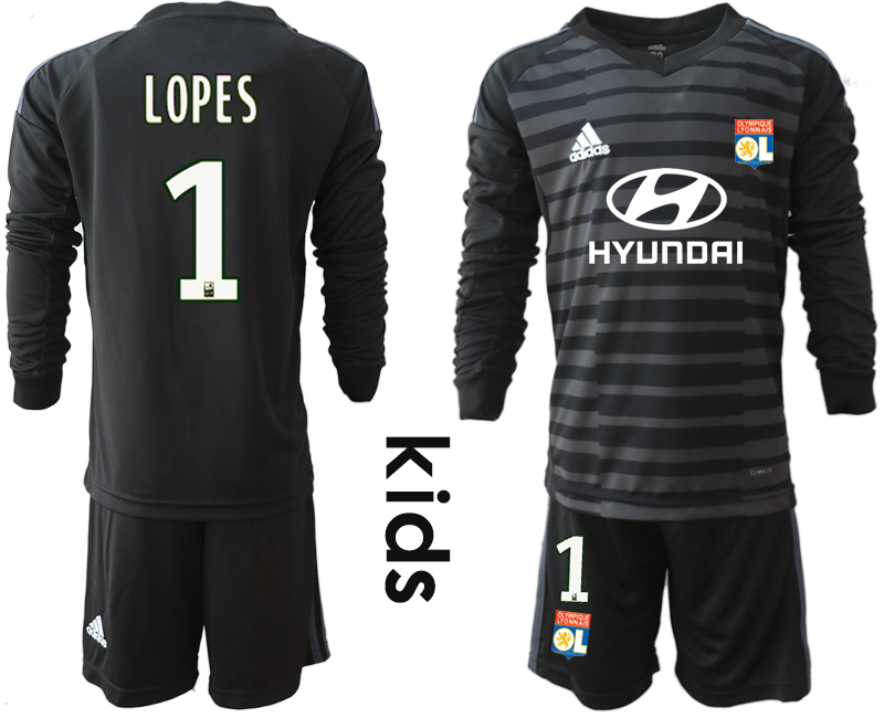 2018_2019 Club Olympique Lyonnais black long sleeve Youth goalkeeper 1(1) soccer jerseys